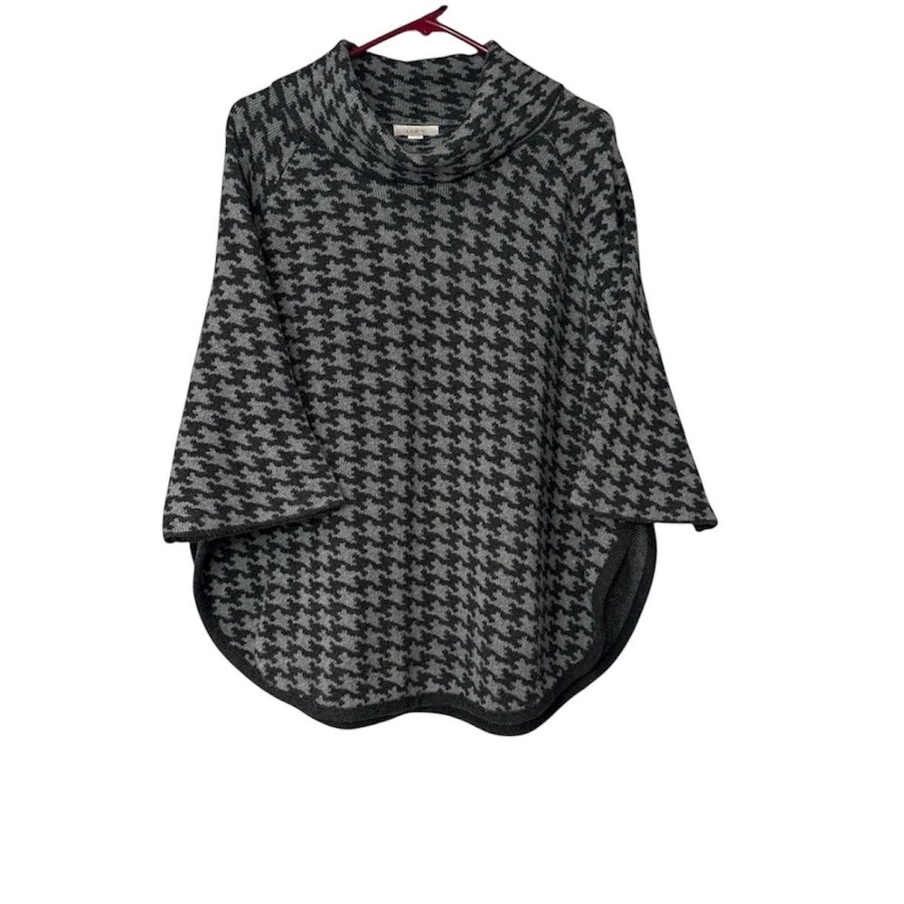 Loft Womens Cape XS/S Dark Grey Houndstooth Cowl Neck Warm Cabincore‎